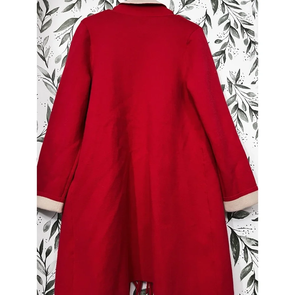 NIC+ZOE Cool Nights Reversible Fringe Jacket Red Tan Sz S Elegant Classic #A